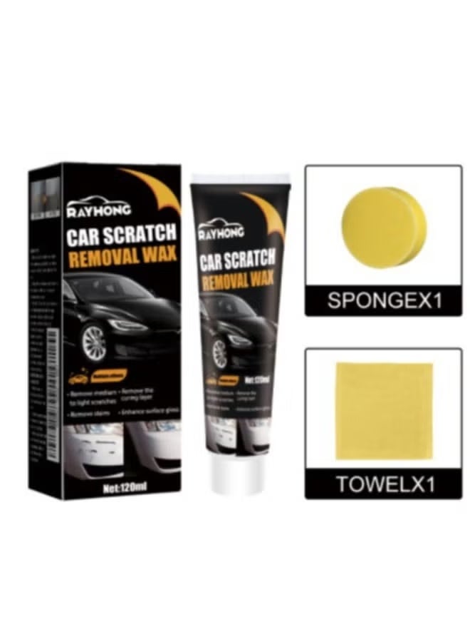 RAYHONG Car Scratch Removal Wax Kit, 120ml Auto Scratch Repair Polish with Sponge and Towel, Paint Restorer for Light to Medium Scratches, Stains and Swirl Marks - Image 1