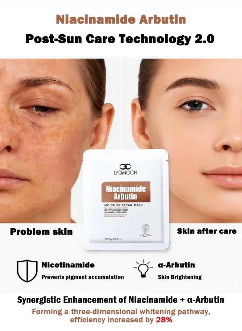 LYDIMOON Niacinamide & Arbutin Moisturizing Mask | Brighten, Fade Spots & Repair Skin, 10pcs - Image 2