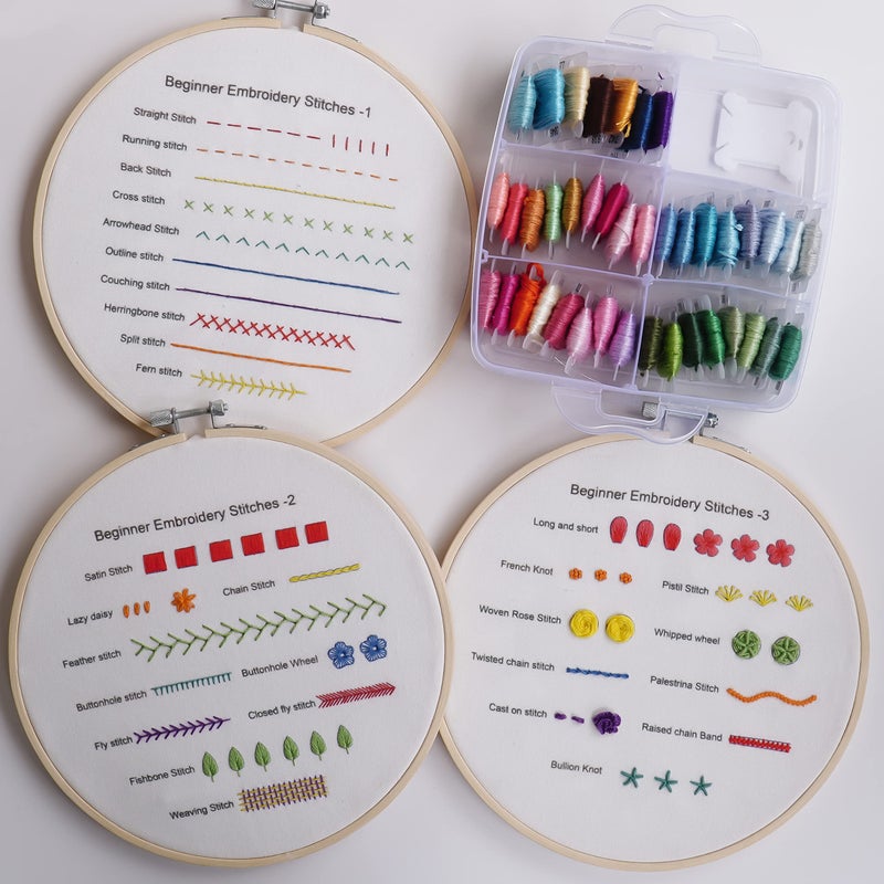 Bonroy Beginners Embroidery Practice kit 3 Sets to Learn 30 Different Stitches for Craft Lover Hand Stitch with Embroidery Fabric with Skill Techniques - Image 4