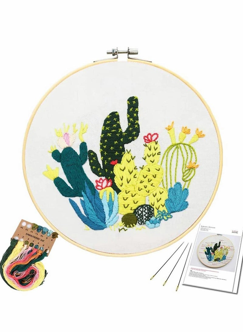 Embroidery Starter Kit, Beginners Cross Stitch Kit with Cactus Pattern and Instructions, Complete for Adults, Suitable Hobbyists, Plants Flowers - Image 1