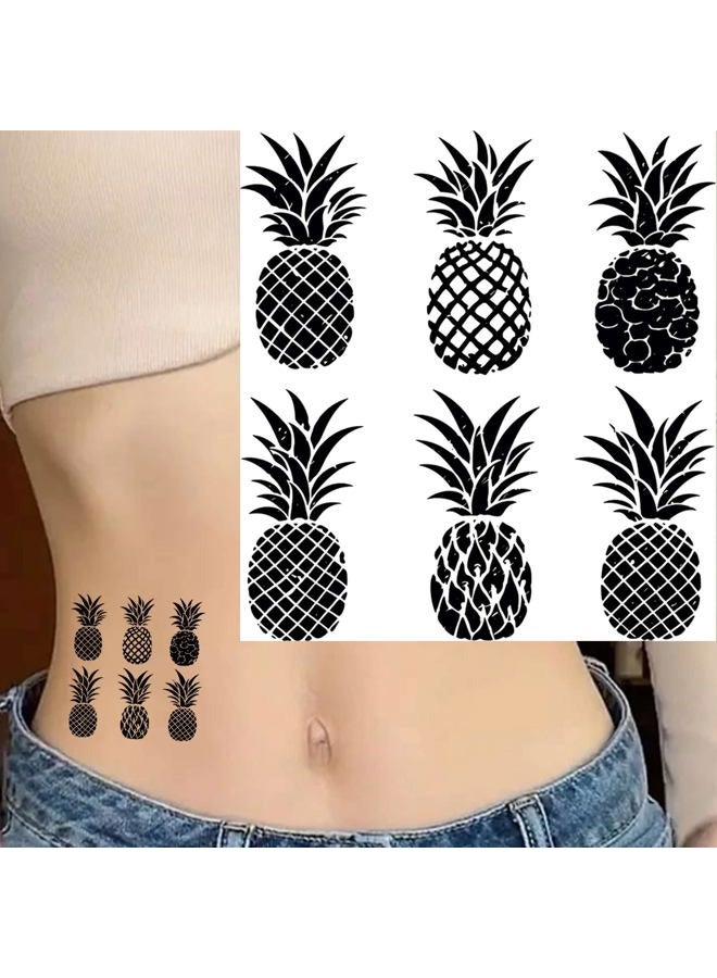 Dopetattoo 6 أوراق وشم مؤقت للرجال والنساء طابع أناناس أسود رسمة هاواي صيفية للرجال وشم مؤقت للنساء للرقبة والذراع والصدر للنساء - Image 2