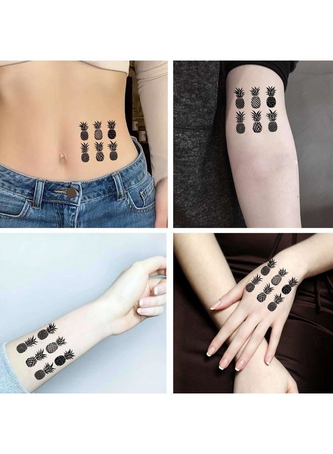 Dopetattoo 6 أوراق وشم مؤقت للرجال والنساء طابع أناناس أسود رسمة هاواي صيفية للرجال وشم مؤقت للنساء للرقبة والذراع والصدر للنساء - Image 3