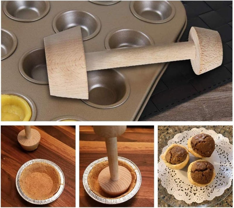 DHVAJ Wooden Tart Tamper Set Double Side Egg Tart Cake Bottom Mold Wooden Pastry Tamper Mini Tart Tamper Set DIY Cake Pastry Baking Tool for Mini Egg Tart Cheesecakes Dessert Baking Pack 1 - Image 2