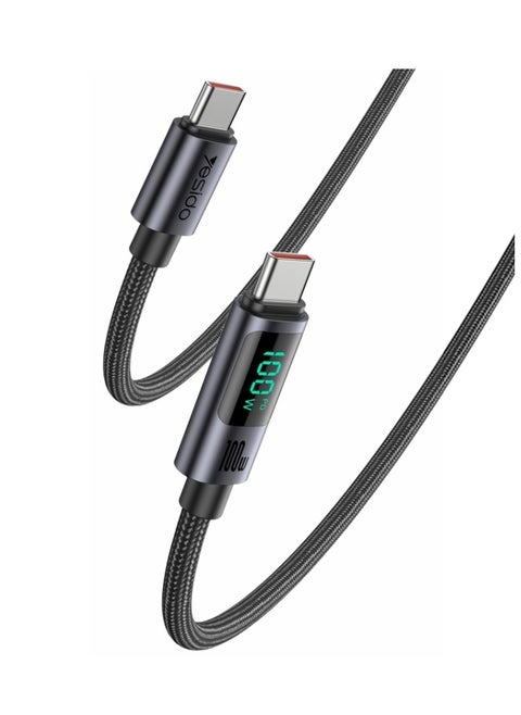 Yesido CA158 PD100W USB-C / Type-C to USB-C / Type-C Digital Display Charging Data Cable, Cable Length: 1.2m (Black)
