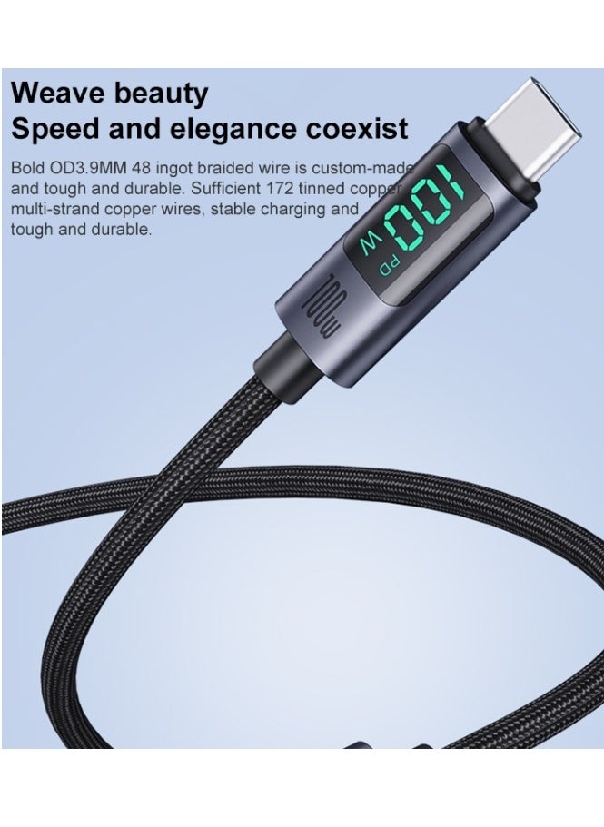 Yesido - Yesido CA158 PD100W USB-C / Type-C to USB-C / Type-C Digital Display Charging Data Cable, Cable Length: 1.2m (Black) - Image 1