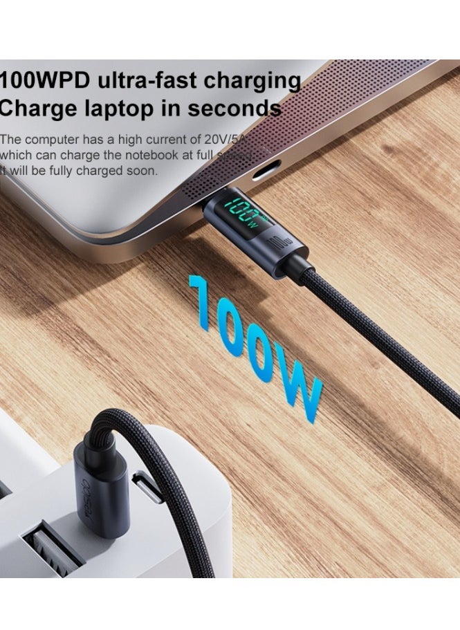 Yesido - Yesido CA158 PD100W USB-C / Type-C to USB-C / Type-C Digital Display Charging Data Cable, Cable Length: 1.2m (Black) - Image 1