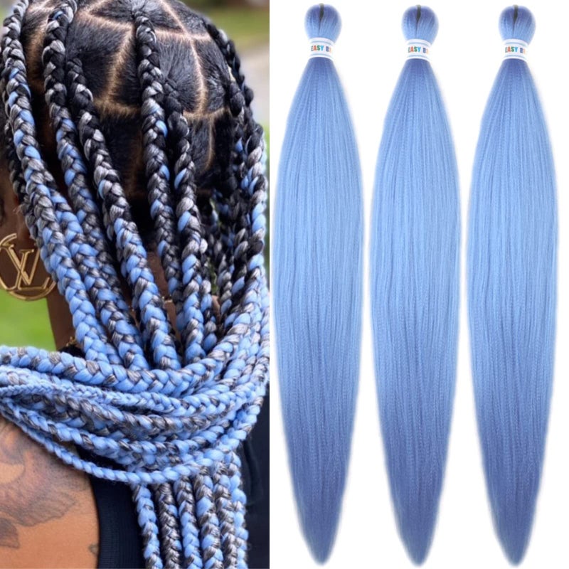 Sky Blue Braiding Hair Pre Stretched Synthetic Yaki Ez braid Pre stretched Braiding hair