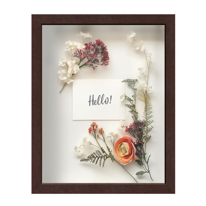 MAHOGANY WOODEN SHADOW BOX FRAME SOFT FELT BACK TEMPERED GLASS AND INCLUDED ELEGANT WHITE BALL PUSH PINS 11 INCHES X14 INCHES