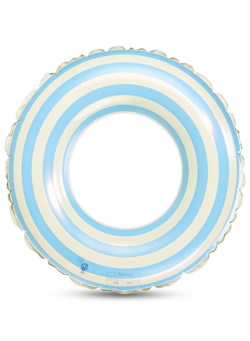 SODANEED Inflatable Swimming Ring, 35" Vintage Stripe Inflatable Tube Pool Float, Large Pool Float for Adults Children Inner Tube, Inflatable Floating Pool Rings with Air Valve-blue white - Image 1