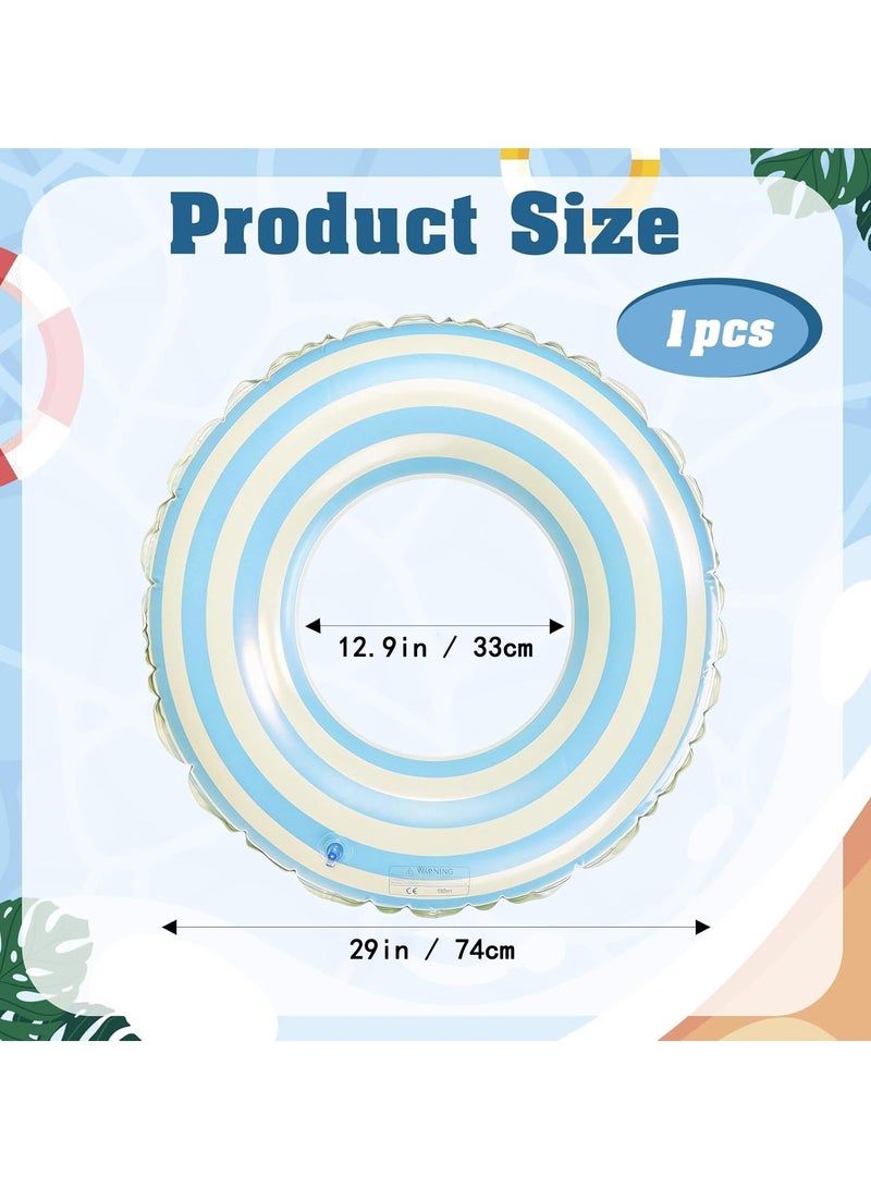 SODANEED Inflatable Swimming Ring, 35" Vintage Stripe Inflatable Tube Pool Float, Large Pool Float for Adults Children Inner Tube, Inflatable Floating Pool Rings with Air Valve-blue white - Image 2