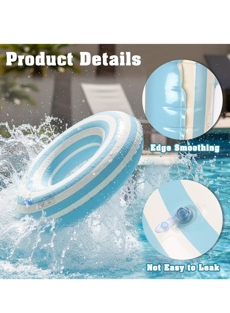 SODANEED Inflatable Swimming Ring, 35" Vintage Stripe Inflatable Tube Pool Float, Large Pool Float for Adults Children Inner Tube, Inflatable Floating Pool Rings with Air Valve-blue white - Image 3