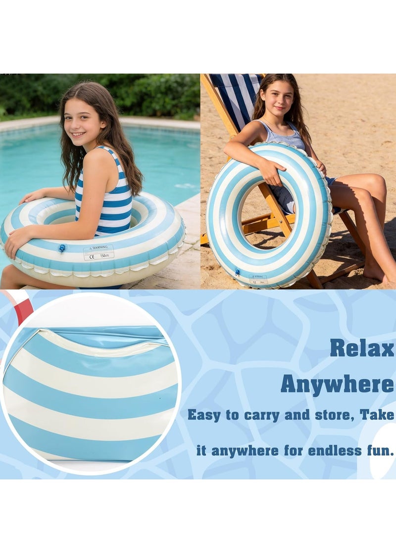 SODANEED Inflatable Swimming Ring, 35" Vintage Stripe Inflatable Tube Pool Float, Large Pool Float for Adults Children Inner Tube, Inflatable Floating Pool Rings with Air Valve-blue white - Image 4
