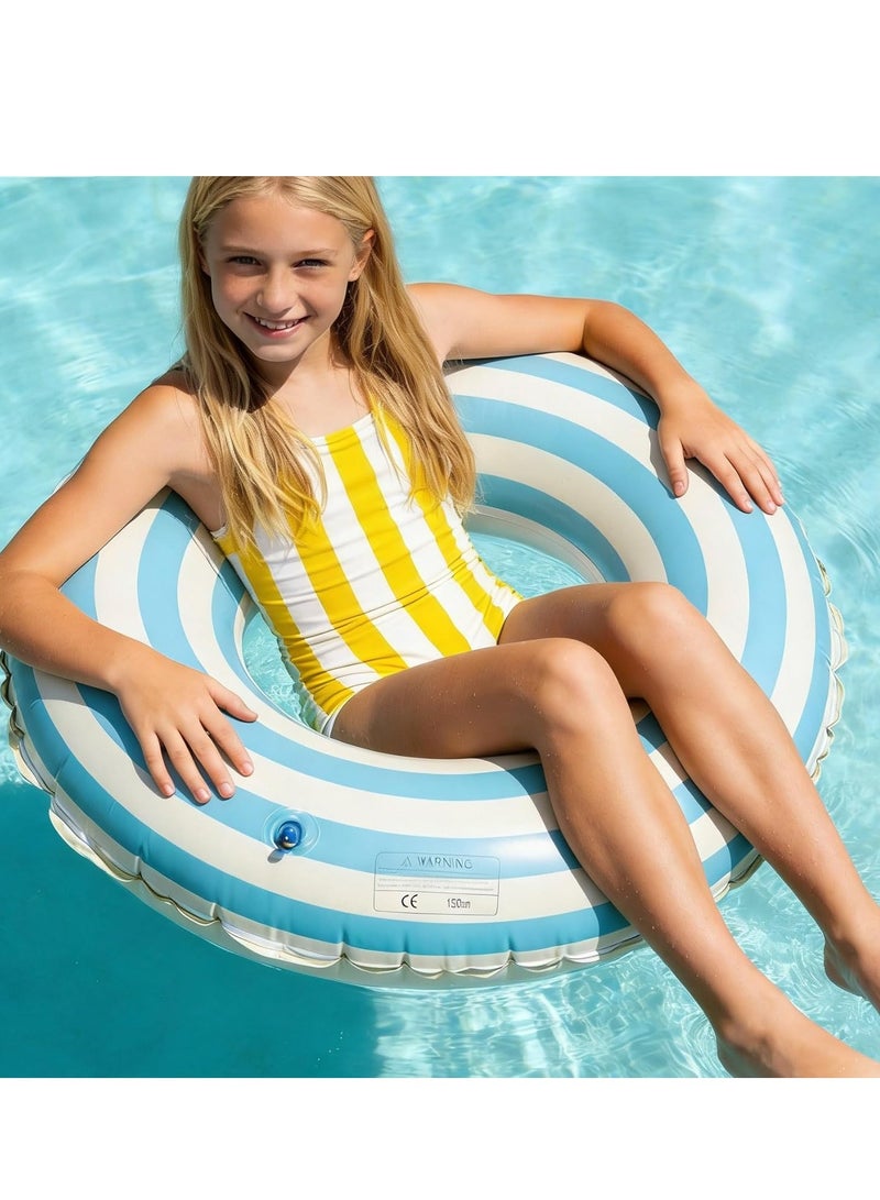 SODANEED Inflatable Swimming Ring, 35" Vintage Stripe Inflatable Tube Pool Float, Large Pool Float for Adults Children Inner Tube, Inflatable Floating Pool Rings with Air Valve-blue white - Image 5