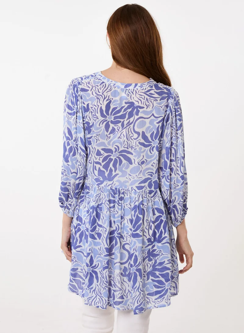 Blue Vanilla Crinkle Tunic Top