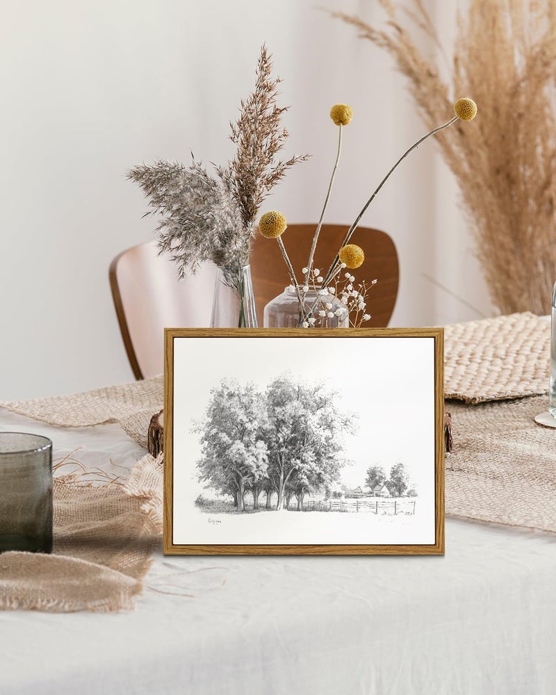EMODA Framed Wall Art for Living Room Vintage Tree Canvas Art Black and White Sketch Botanical Wall Decor Bedroom Artwork Farmhouse Painting Pictures Countryside Prints Rustic Gallery Office  20 X30 Cm - Image 2