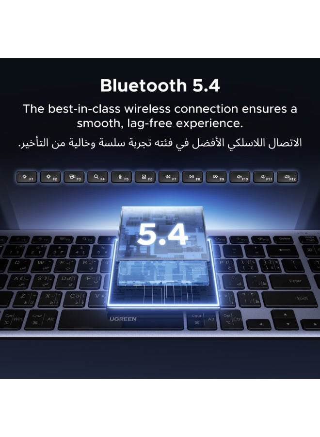 Ugreen Wireless Keyboard with English & Arabic Layout, Bluetooth 5.4 & 2.4G USB, USB C Rechargeable, Plug & Play Keyboard for Laptop, Mac & Windows, Stable Connection for Office & Home Use& Daily Use grey - Image 5