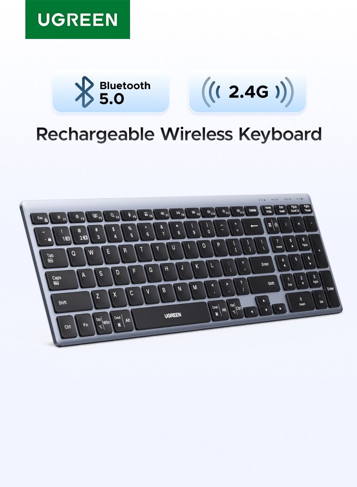 Ugreen Wireless Keyboard with English & Arabic Layout, Bluetooth 5.4 & 2.4G USB, USB C Rechargeable, Plug & Play Keyboard for Laptop, Mac & Windows, Stable Connection for Office & Home Use& Daily Use grey - Image 1