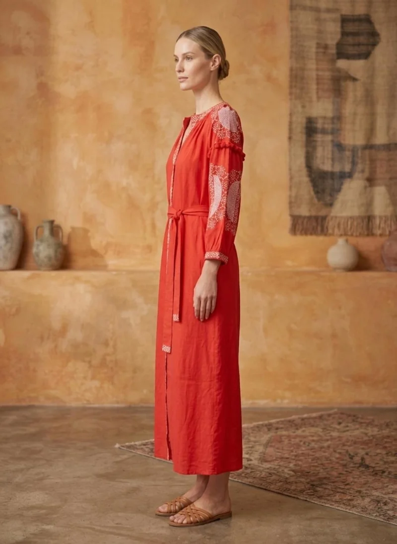 Alaya Red Women Embroidered With Pocket Modal Dress -AL3728 for Women | Best Price UAE