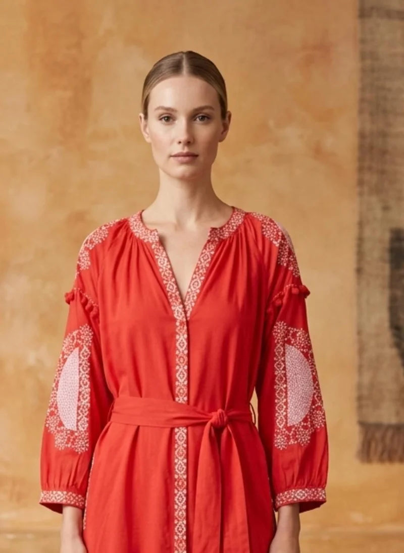 Alaya Red Women Embroidered With Pocket Modal Dress -AL3728 for Women | Best Price UAE