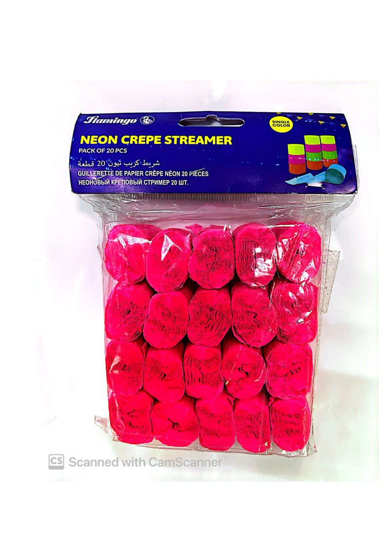 Flamingo Pink Crepe Paper Streamers, Pink Party Decorations - 20 Large Rolls, 2in x 80ft Each Roll - Decorative Creped Roll for Birthday, Festival, Wedding, Backdrop or Photo Booth Decoration and Flower Making