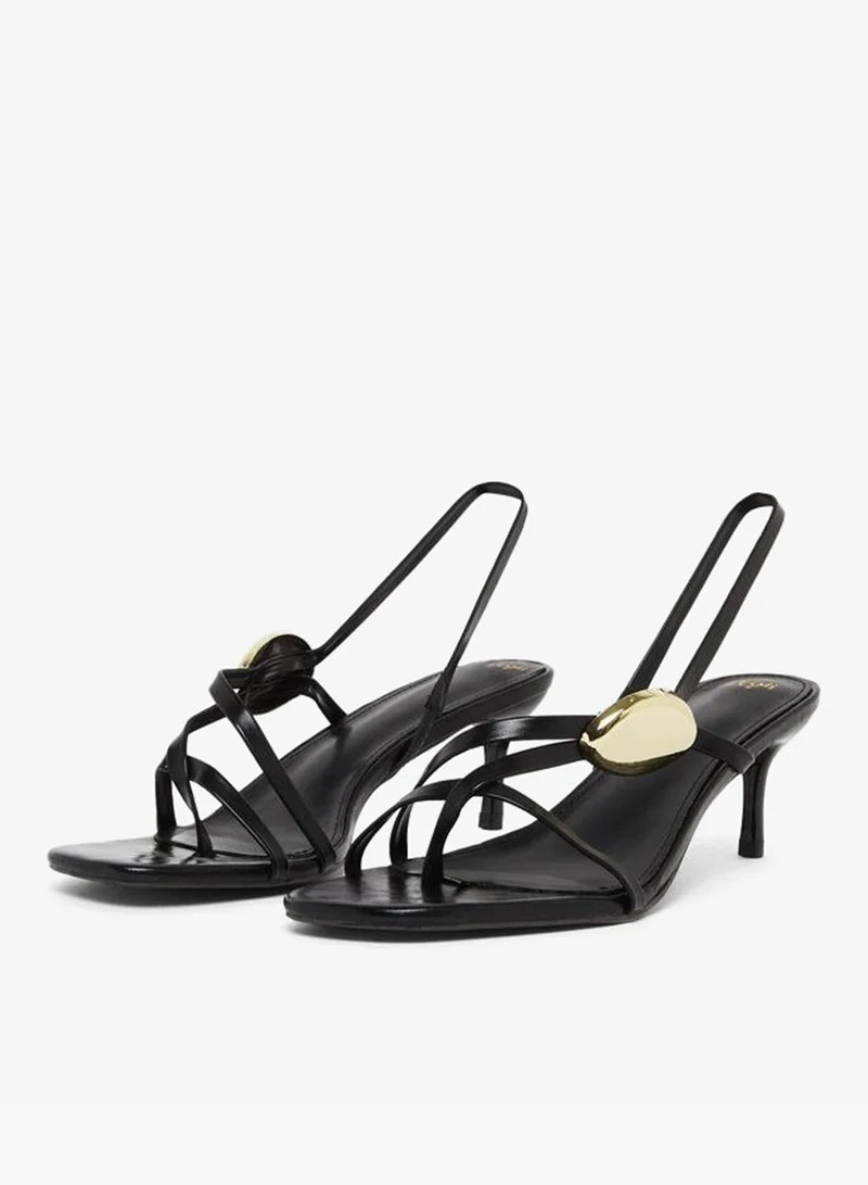 Styli Black Strappy Sandals with Gold Detail