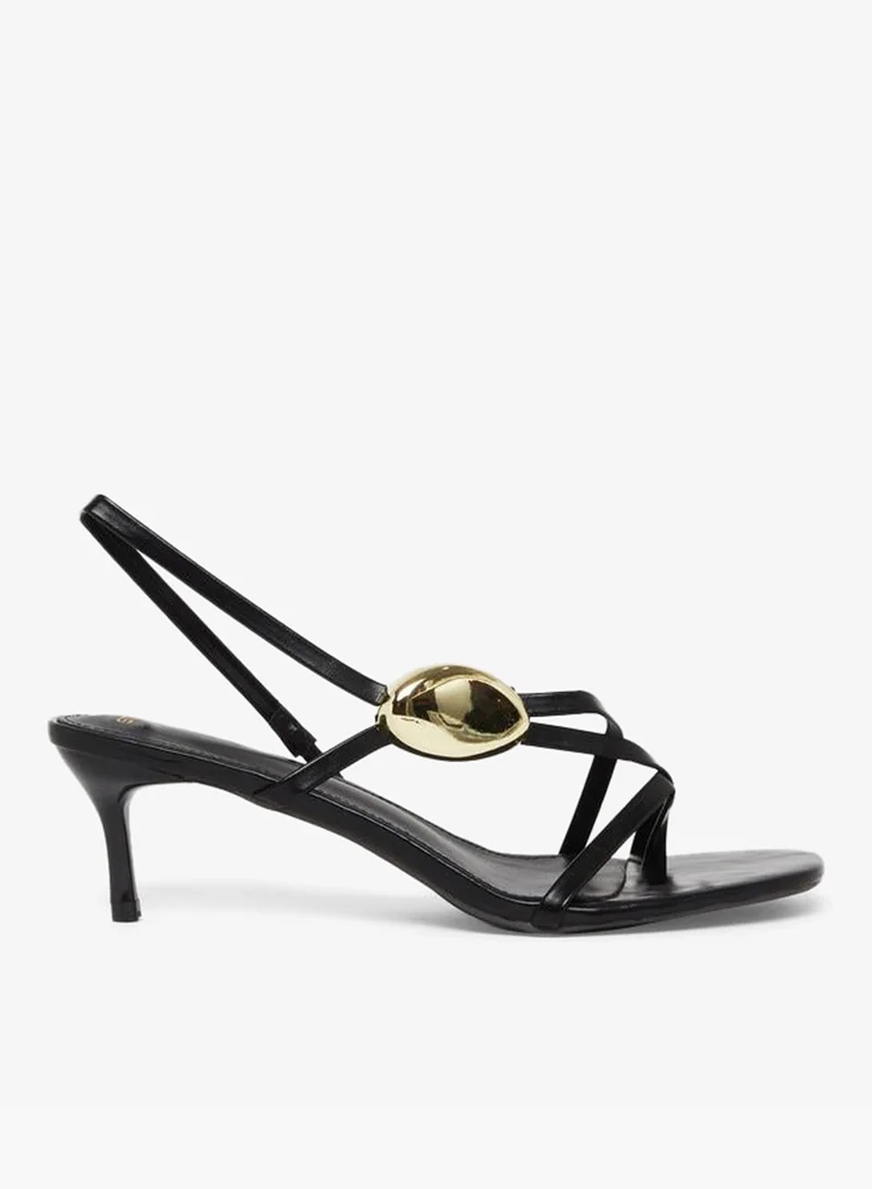 Styli Black Strappy Sandals with Gold Detail