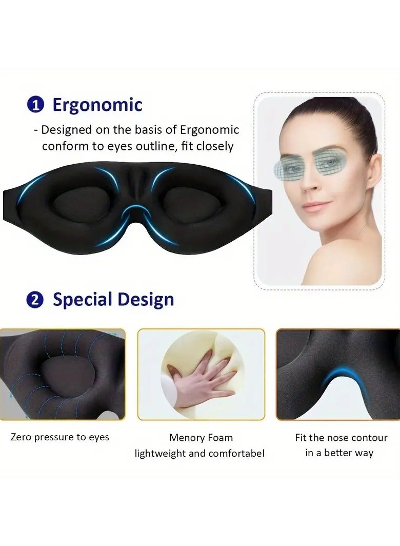 اس كي كيو اي ار 3D مخطط قناع النوم العين للرجال والنساء - ناعمة، غير معطرة، خالية من الصبغة، قناع النوم الليلي المقاوف المصبوب لمنع الخروج الضوء، الراحة الهادئة غطاء ظل العين للسفر، اليوغا، القيلولة - الأسود - Image 2
