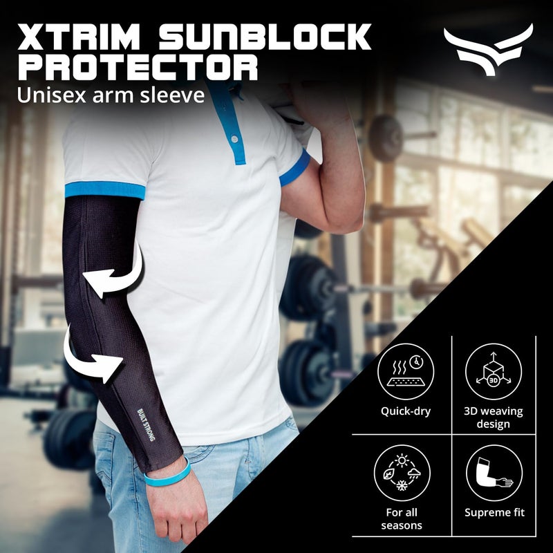 XTRIM Unisex Arm Compression Sleeves for Outdoor & Indoor, Dust and Sun Protection Sleeves for Men & Women, Arm Sleeves for Bike Riding, Cricket, Running & Basketball (Medium, Jet Black) - Image 2