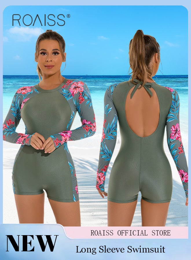 roaiss Women Backless One Piece Swimsuit with Boxer Shorts Beachwear Women Surfing Wetsuits  - Image 3
