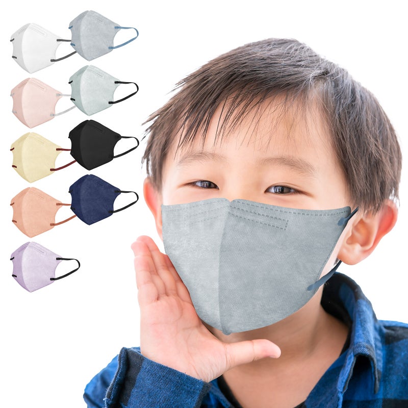 Kids 3D Colorful Mask Triple-Layer Ear Comfort Blue Gray + Blue Ear rope (10 bags)