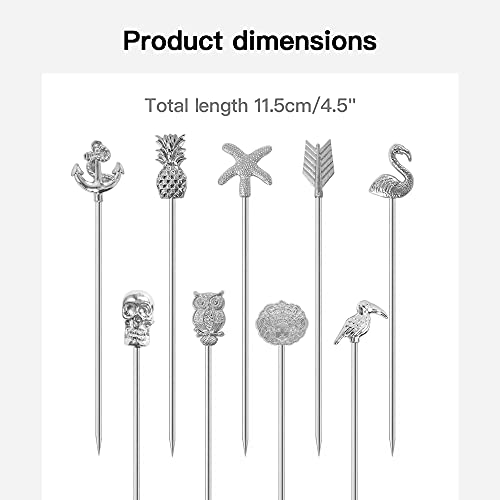 DEEKOUDT Martini Cocktail Picks Reusable Olive Picks Garnish Skewer Fruit Toothpicks Set of 9 (Silver) - Image 2