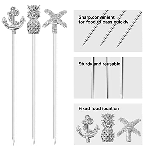 DEEKOUDT Martini Cocktail Picks Reusable Olive Picks Garnish Skewer Fruit Toothpicks Set of 9 (Silver) - Image 3
