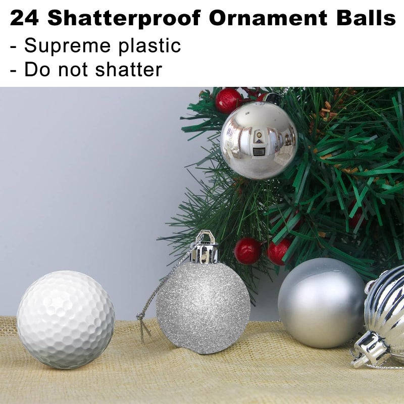GameXcel Silver 1.6"" Small Christmas Balls Christmas Tree Decoration Ornaments Shatterproof Hanging Balls for Birthday Halloween Holiday Wedding Decorations Set of 24pcs - Image 3
