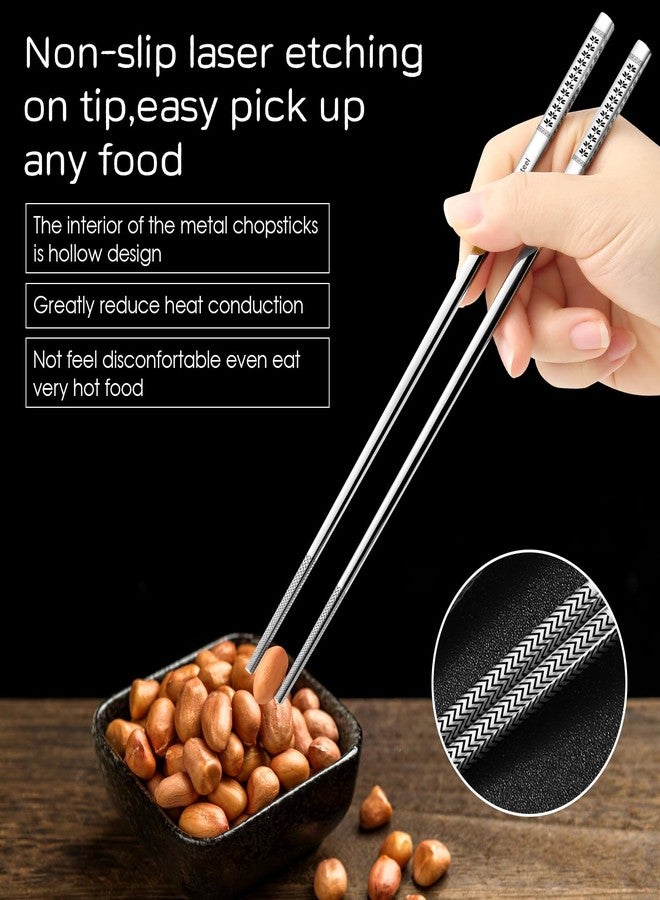 NEWDRIP 8 Pairs Metal Chopsticks Reusable 18/10 Stainless Steel Chopsticks Set Cute Laser Engraved Non-Slip Japanese Korean Chinese Chopstick for Cooking Eating Dishwasher Safe 9.25" Chop Sticks Gift Set - Image 3