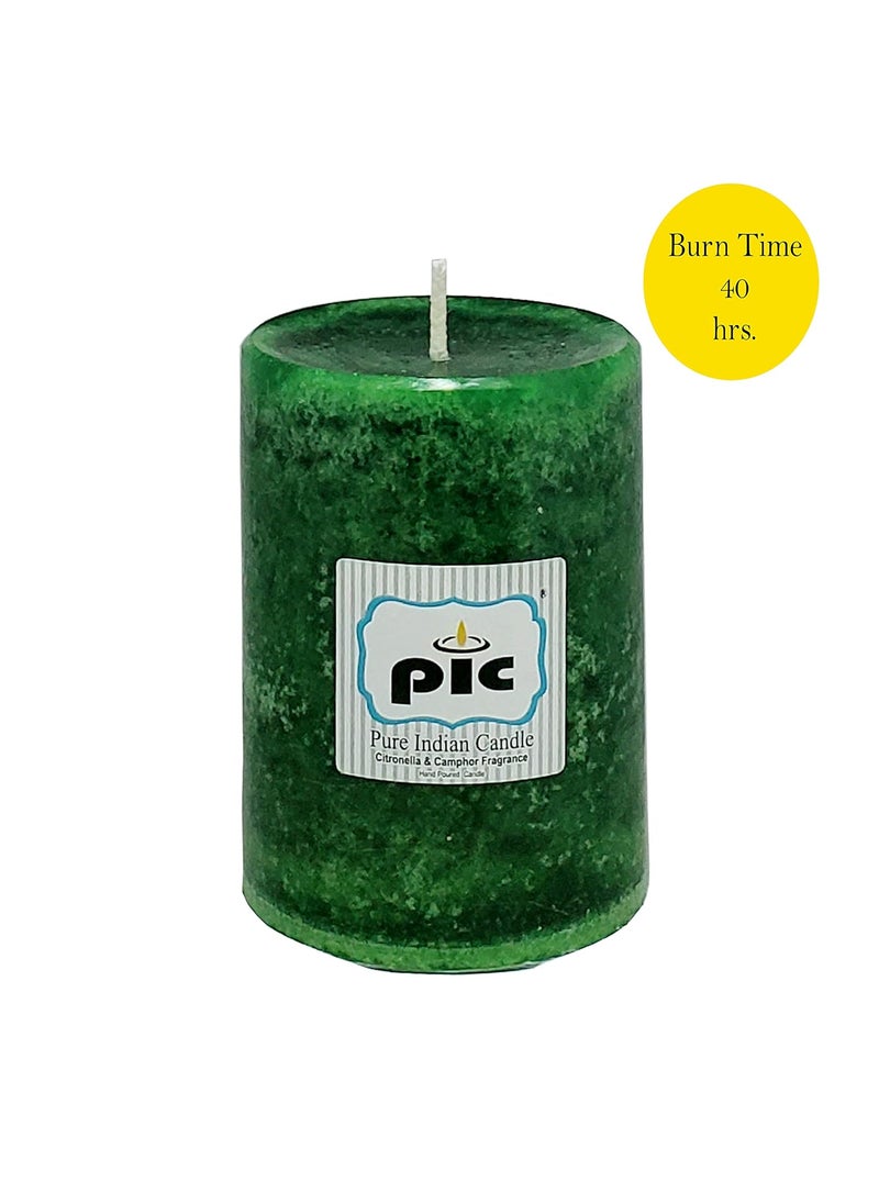 PIC Pure Indian Candle Handmade Citronella and Camphor Fragrance Decorative Green Pillar Candle (Pack of 4 Pcs.)  - Image 3