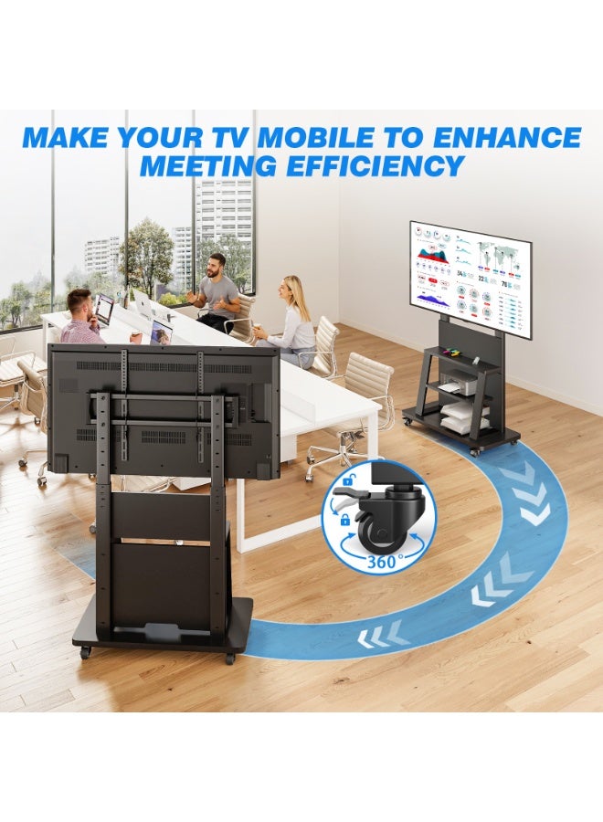 Rfiver Mobile TV Stand for 40–86 Inch TVs, Heavy-Duty Rolling TV Cart with 3-Tier Media Shelves, Height Adjustable TV Floor Stand, Lockable Wheels, VESA Up to 800x400 mm, 90 kg Capacity, Black | MT6003 - Image 4