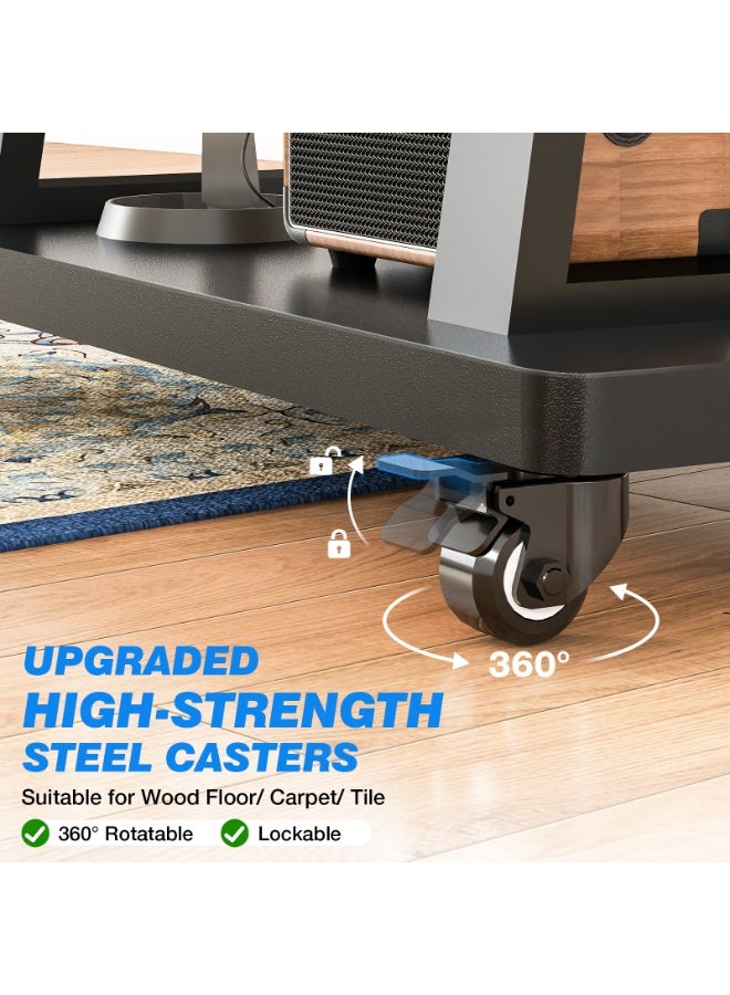 Rfiver Mobile TV Stand for 40–86 Inch TVs, Heavy-Duty Rolling TV Cart with 3-Tier Media Shelves, Height Adjustable TV Floor Stand, Lockable Wheels, VESA Up to 800x400 mm, 90 kg Capacity, Black | MT6003 - Image 5