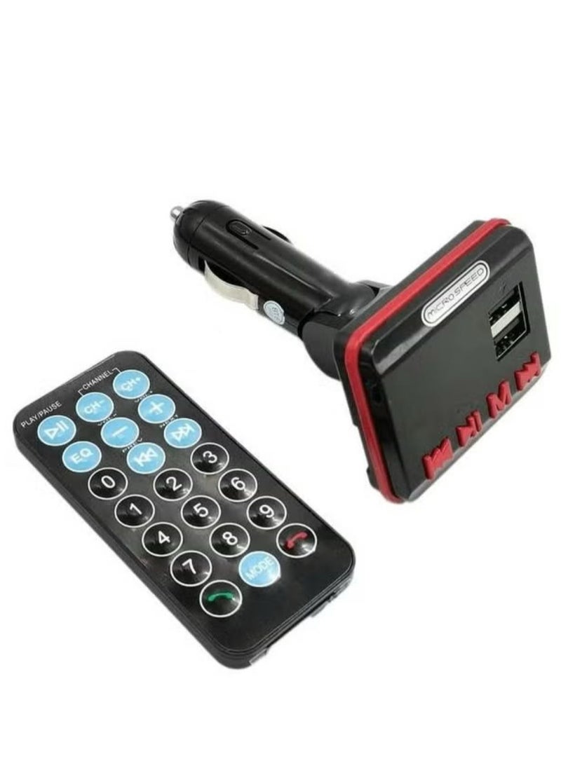 micro speed - 3 In 1 Car Charger Bluetooth Wireless + Mp3 FM Modulator 2 USB Ports With Remote Controller Black - Image 1