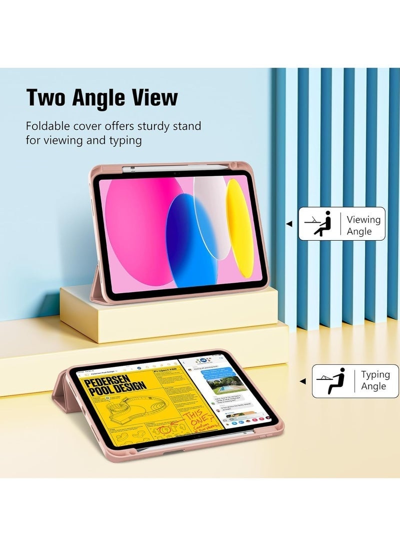 حافظة ProCase لجهاز iPad الجيل العاشر مع حامل قلم 2022 iPad 10.9 بوصة، iPad (A16) 11 بوصة الجيل الحادي عشر 2025، غطاء خلفي شفاف ثلاثي الطيات وواقي مقاوم للصدمات لجهاز iPad 2022 الجيل العاشر A2696 A2757 A2777 - ذهبي وردي - Image 3