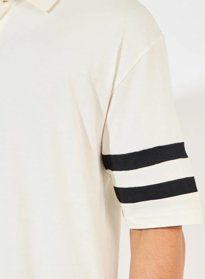 Styli Oversized Heavy Jersey Polo with Panel Stripes