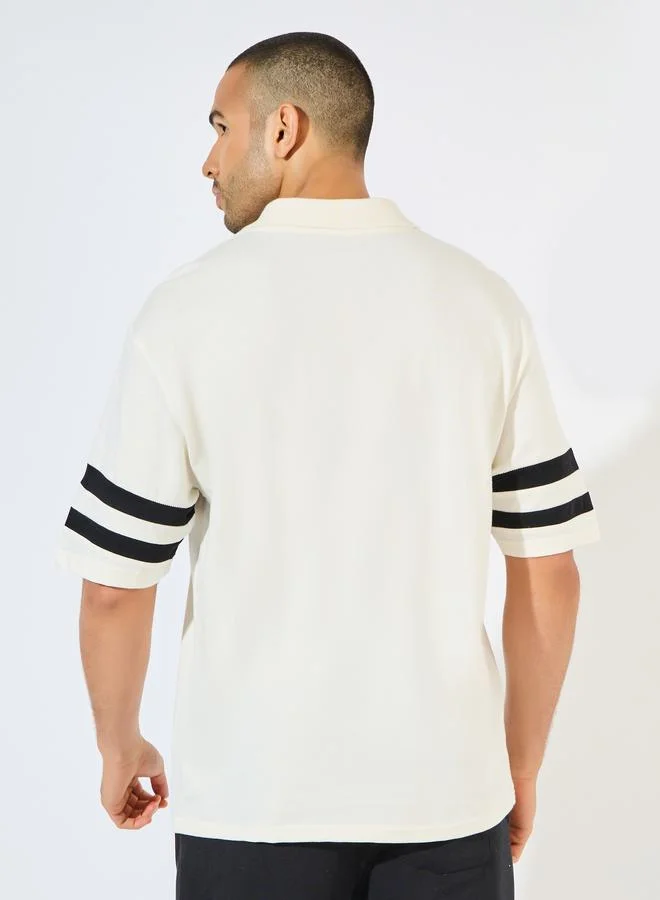 Styli Oversized Heavy Jersey Polo with Panel Stripes
