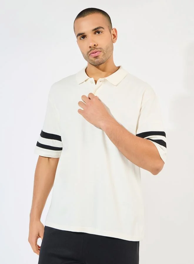 Styli Oversized Heavy Jersey Polo with Panel Stripes