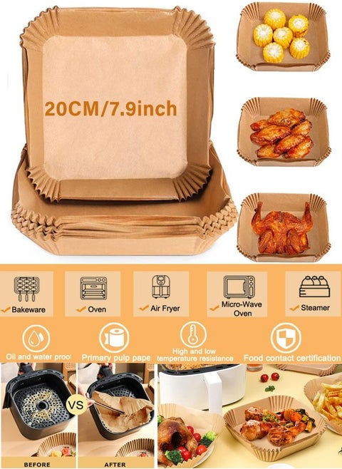 20CM Air Fryer Liners Square, Baking Paper for Air Fryer Water-proof,Parchment Paper for Baking Roasting Microwave