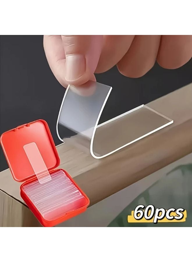 60pcs Reusable Double Sided Tape Waterproof Removable Transparent Wall Mounting Strips For Smooth Surfaces - Image 2