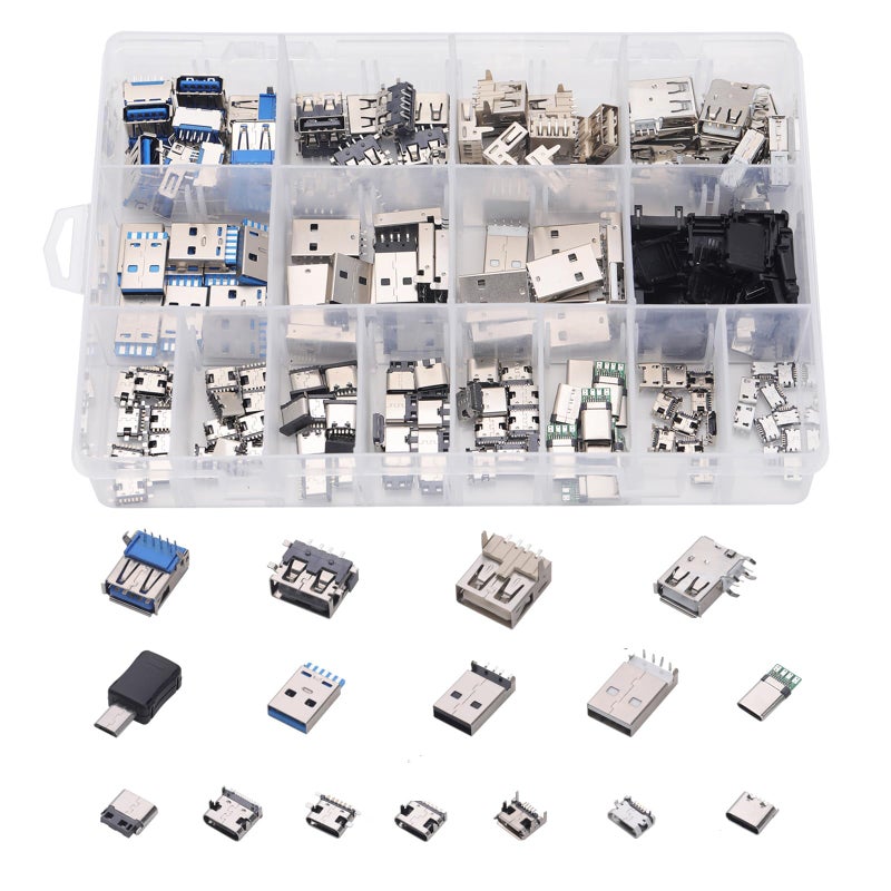 Teansic 180PCS Connector Assortment Kit â€“ 16 Models (Micro USB, USB 2.0 Female, USB 3.0 Male, Type C) â€“ Socket Plug Kit for Electronics, DIY, and Repairs - Image 1