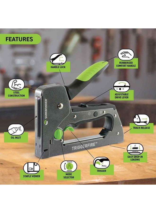 Surebonder Triggerfire Heavy Duty N Crown Staple Gun Black and Green 5625 - Image 4