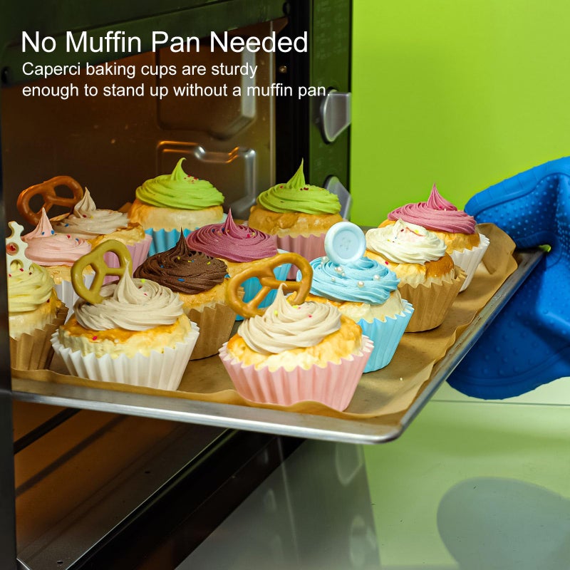 Caperci Grease-Resistant Natural Mini Cupcake Liners 200 Counts - Heavy Duty Paper Muffin Baking Cups, Odorless, No Muffin Pan Needed, Easily Peels (Natural) - Image 4