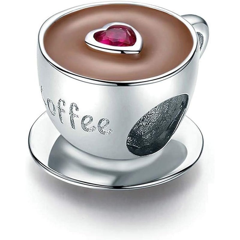 LAMOONY Coffee Cup Charm 925 Sterling Silver Mug Charm Love Charm for Pandora Charm Bracelet - Image 1
