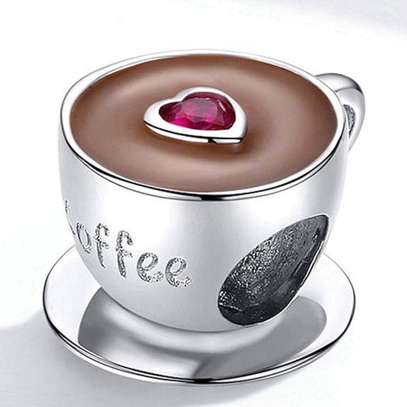 LAMOONY Coffee Cup Charm 925 Sterling Silver Mug Charm Love Charm for Pandora Charm Bracelet - Image 2