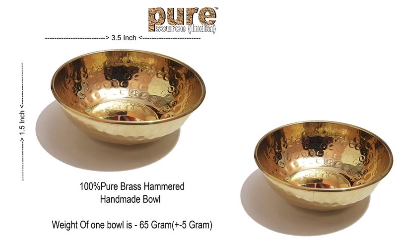 Pure Source India Brass Hammered Hand Made Bowl (3.75 Inch, Golden) - Set of 2 Pcs, 0.150 Kilogram - Image 2